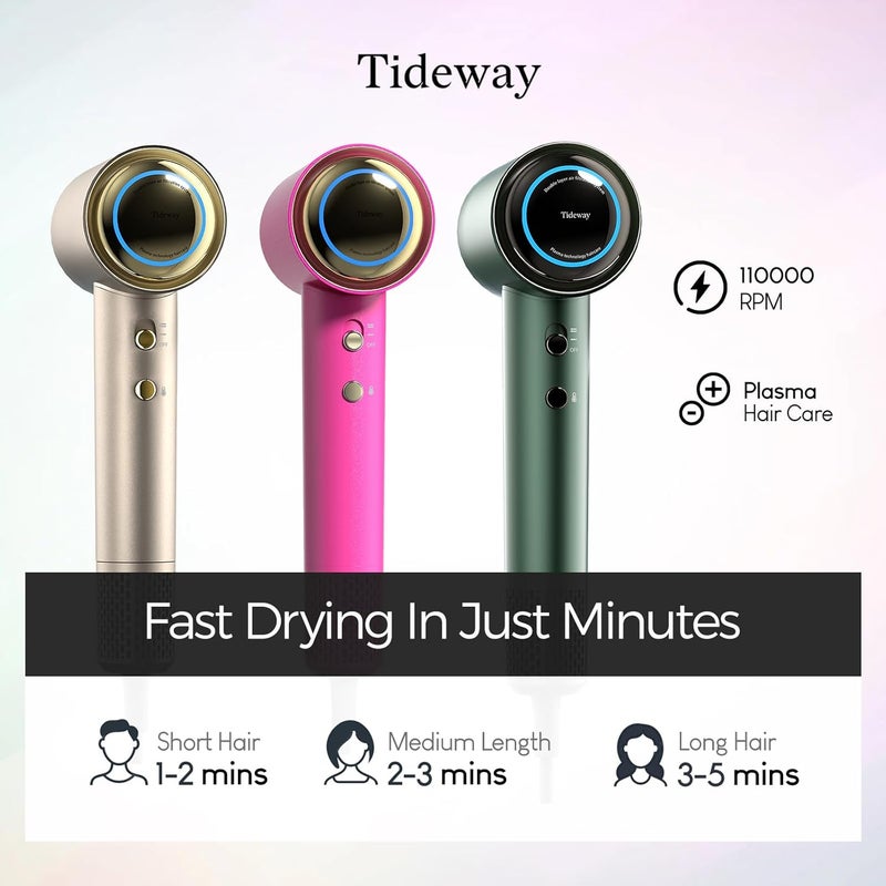 TIDEWAY Hair Dryer Professional High-Speed Ionic Blow Dryer 110,000 RPM, Compact Hair Dryer with Magnetic Diffuser, Fast Drying with Brushless Motor Low Noise Smart Temperature Control-H11 - Image 4
